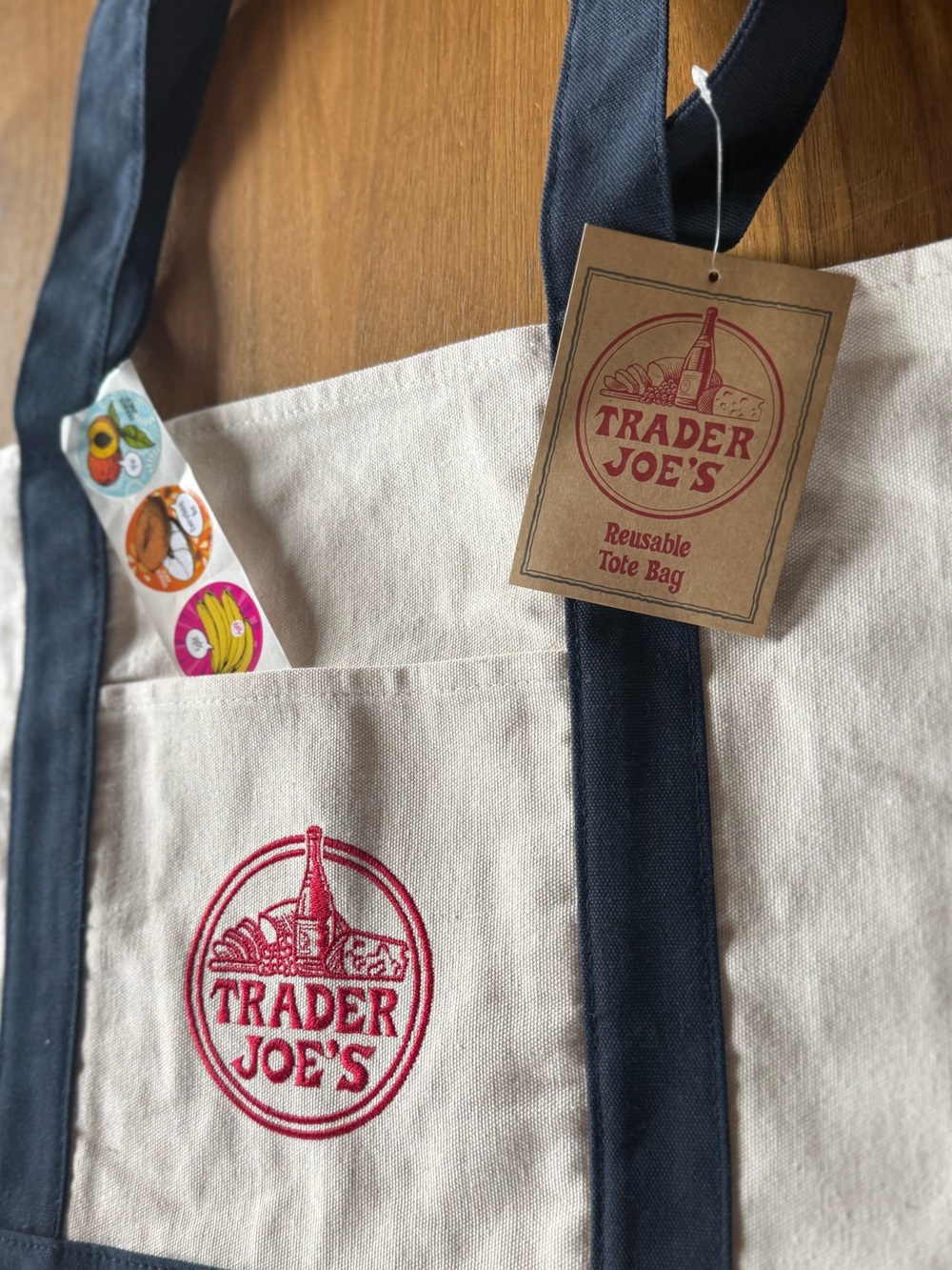 (2) LARGE Navy Trader Joe’s Canvas Tote Bags 🎁  + TJ Poly Bag 📬 SHIPS FAST! - Picture 7 of 9